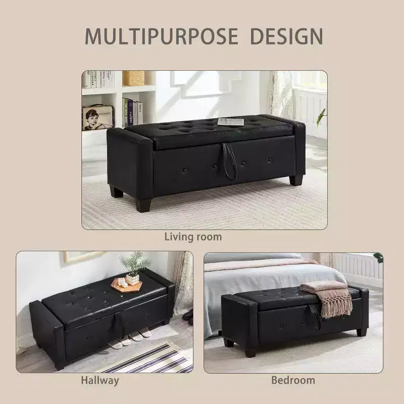 Banc de rangement ottoman en bois et similicuir 43,2 cm (H) x 46 cm (l) x 122 cm (P)