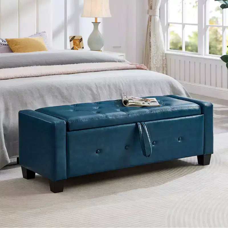 Banc de rangement ottoman en bois et similicuir 43,2 cm (H) x 46 cm (l) x 122 cm (P)