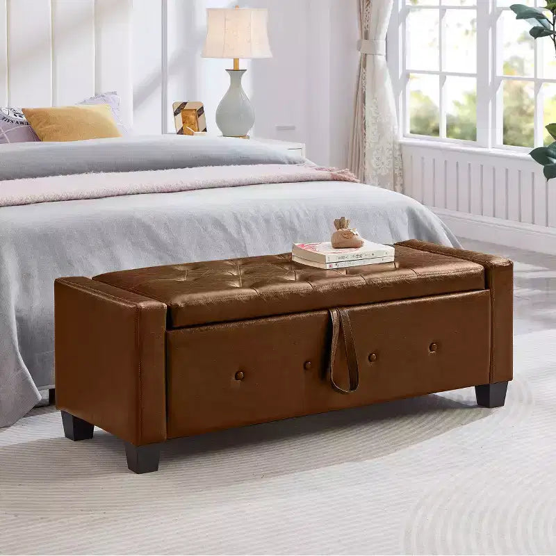 Banc de rangement ottoman en bois et similicuir 43,2 cm (H) x 46 cm (l) x 122 cm (P)