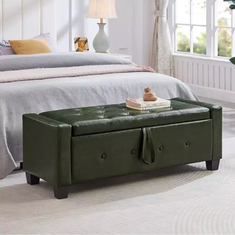 Banc de rangement ottoman en bois et similicuir 43,2 cm (H) x 46 cm (l) x 122 cm (P)