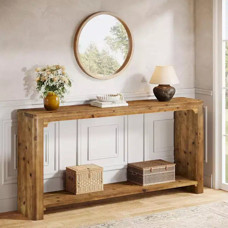 Console 2 plateaux en bois massif H 83 cm x L 30 cm x P 160 cm