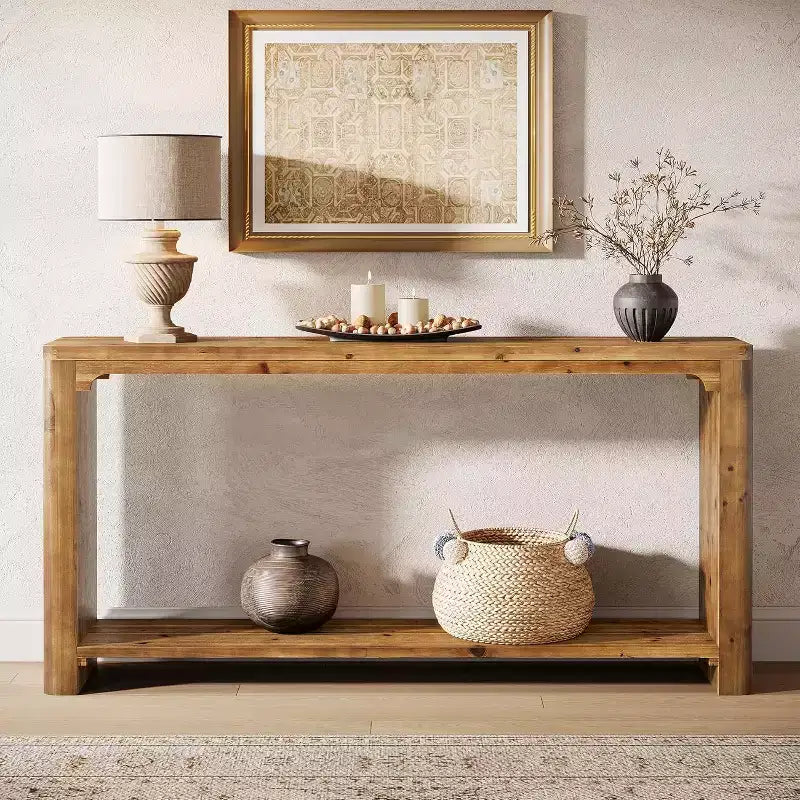 Console 2 plateaux en bois massif H 83 cm x L 30 cm x P 160 cm