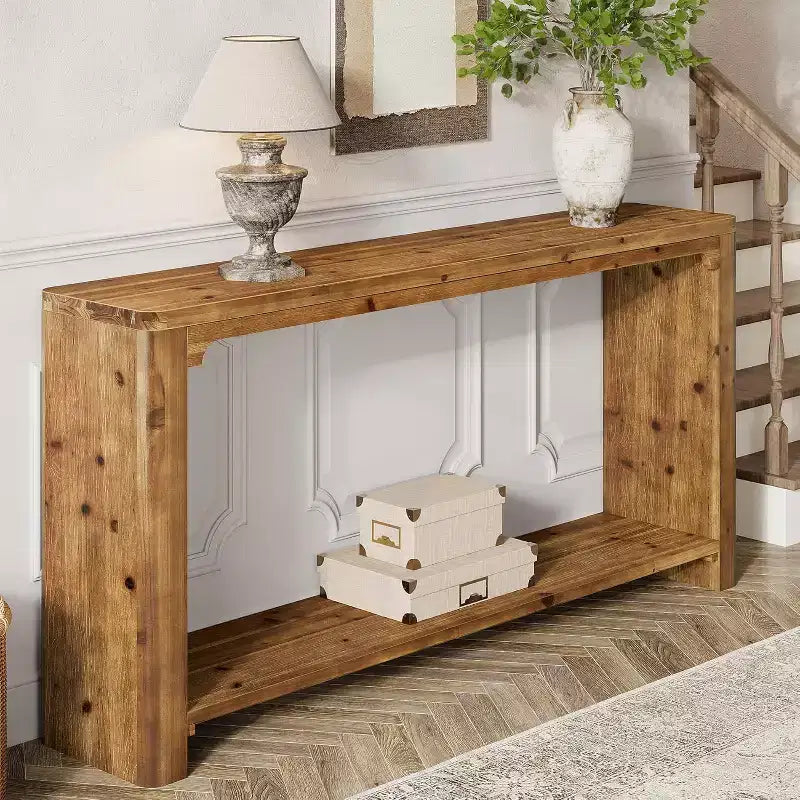 Console 2 plateaux en bois massif H 83 cm x L 30 cm x P 160 cm