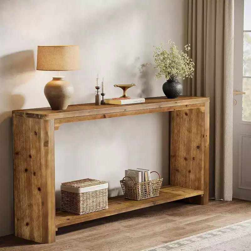 Console 2 plateaux en bois massif H 83 cm x L 30 cm x P 160 cm