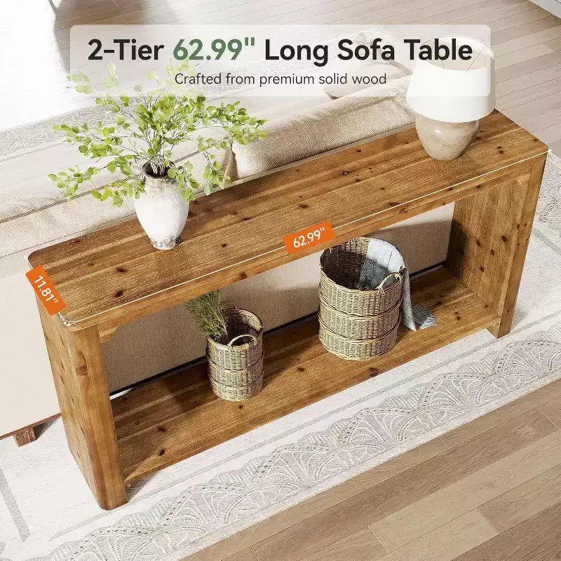 Console 2 plateaux en bois massif H 83 cm x L 30 cm x P 160 cm