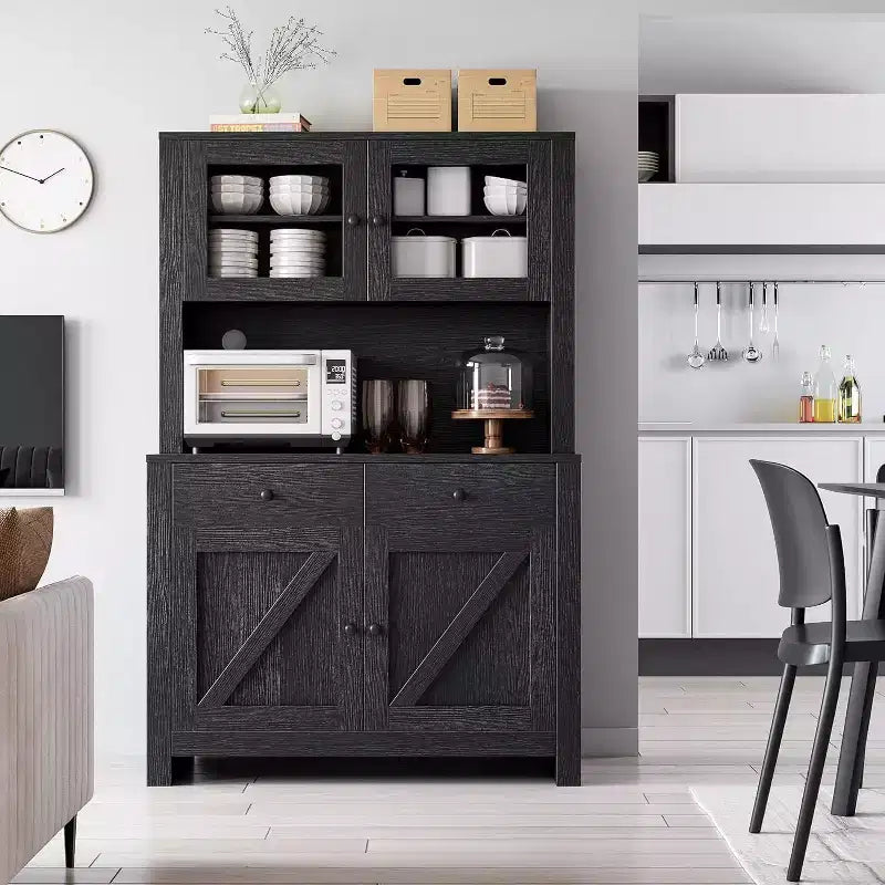 Meuble de Rangement de Cuisine en Panneaux de Particules avec Support pour Micro-ondes 160 cm (H) x 104 cm (l) x 118 cm (P)