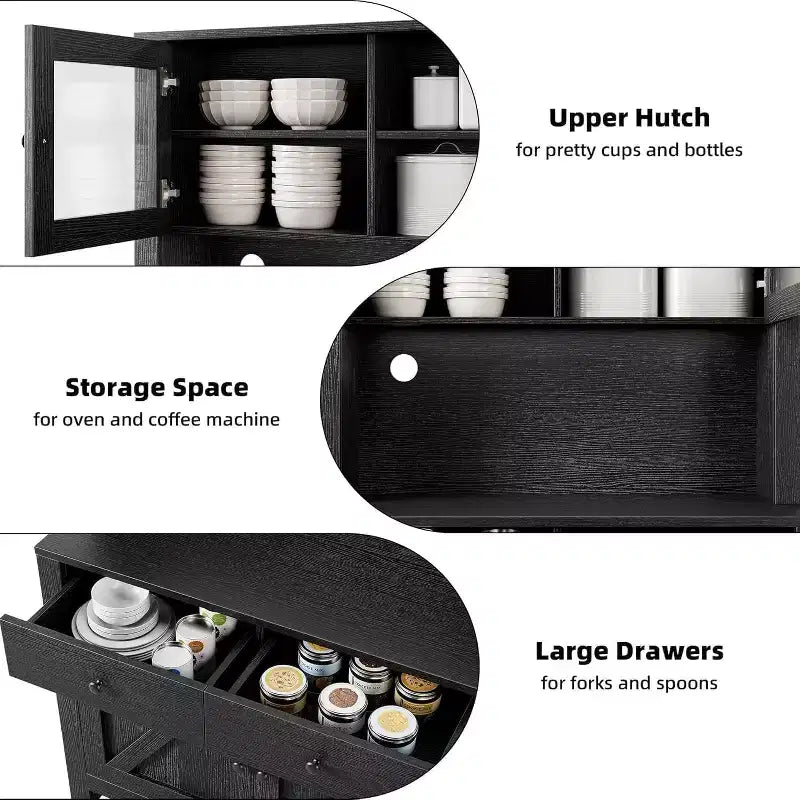 Meuble de Rangement de Cuisine en Panneaux de Particules avec Support pour Micro-ondes 160 cm (H) x 104 cm (l) x 118 cm (P)