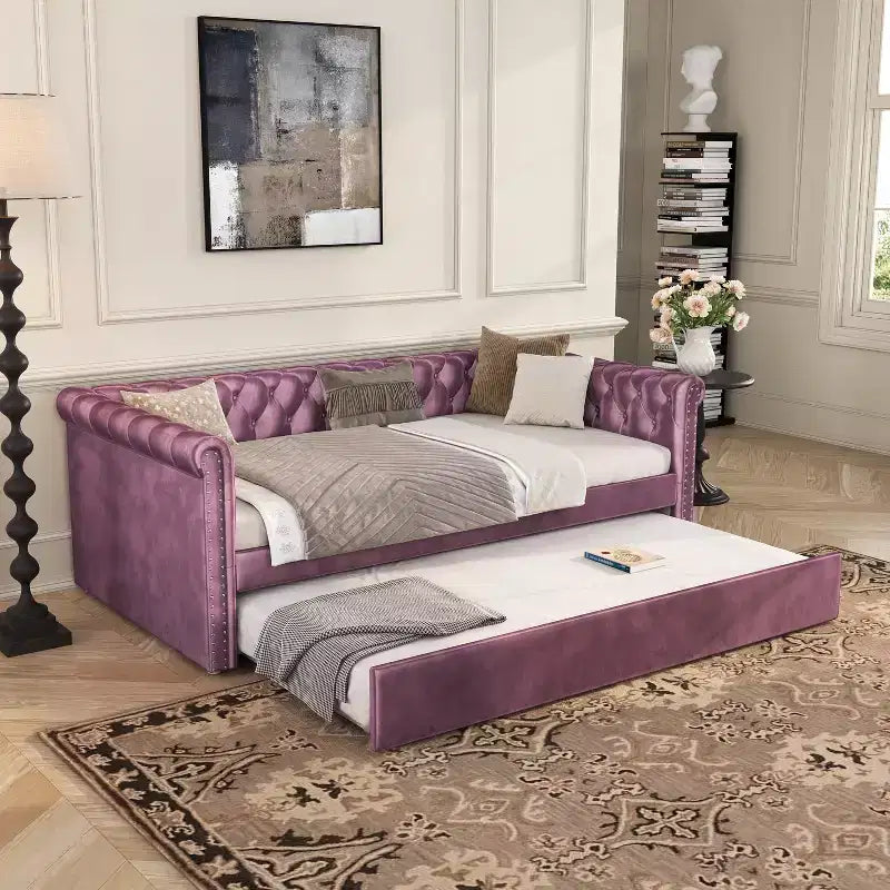 Lit de repos en velours rembourré avec lit gigogne 31''H x 86''W x 45''P