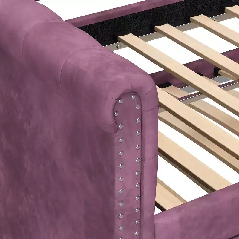 Lit de repos en velours rembourré avec lit gigogne 31''H x 86''W x 45''P
