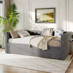 Lit de repos en velours rembourré avec lit gigogne 31''H x 86''W x 45''P
