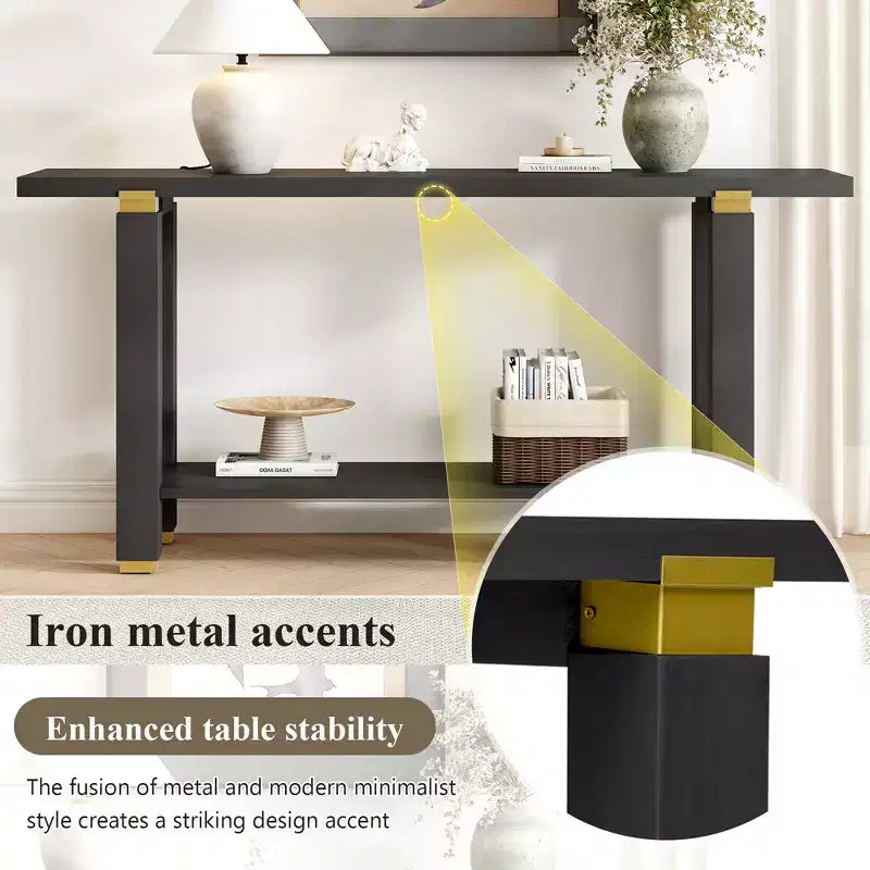 Console en pin et MDF avec étagère ouverte 160 cm (L)