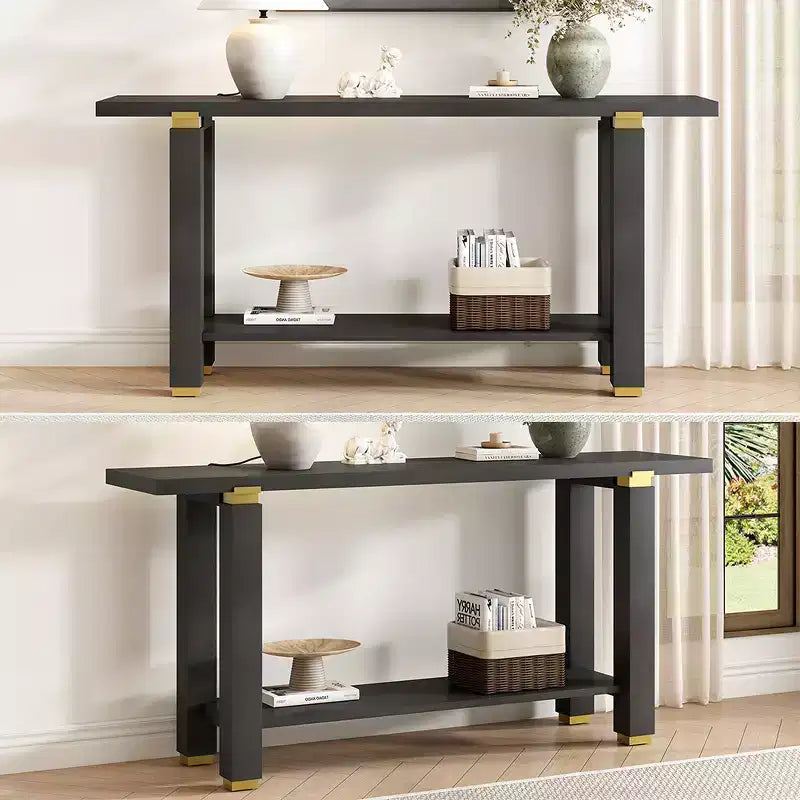 Console en pin et MDF avec étagère ouverte 160 cm (L)