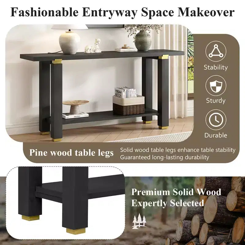 Console en pin et MDF avec étagère ouverte 160 cm (L)