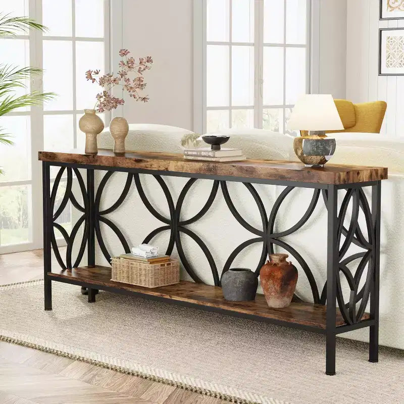 Table console étroite en métal et MDF 82 cm (H) x 30 cm (l) x 180 cm (L)