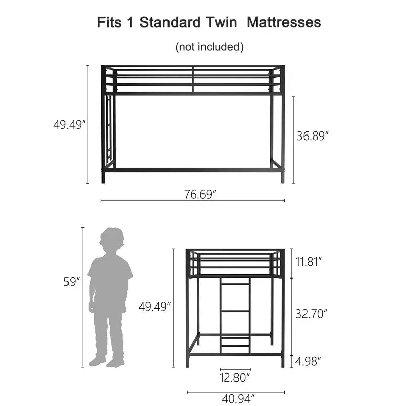 Lit mezzanine double en métal 49.49''H x 76.69''L x 40.94''P