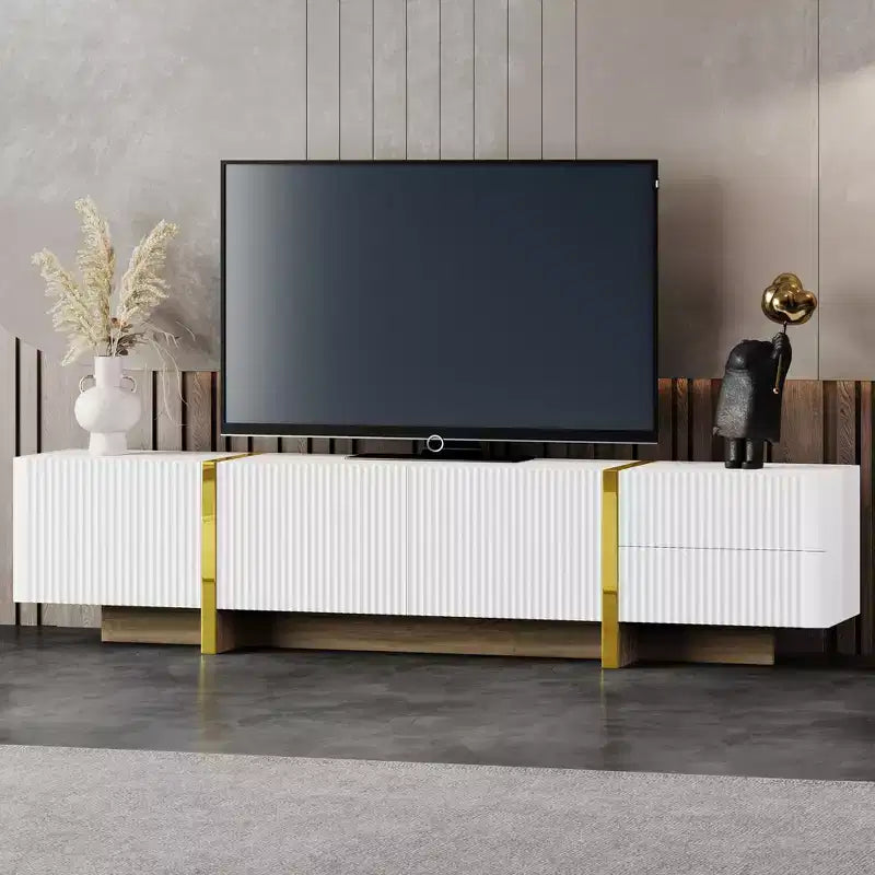 Meuble TV cannelé en MDF pour téléviseurs jusqu'à 80'', 45 cm H x 190 cm L x 35 cm P