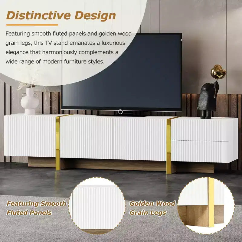 Meuble TV cannelé en MDF pour téléviseurs jusqu'à 80'', 45 cm H x 190 cm L x 35 cm P
