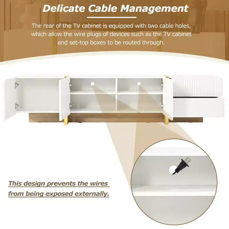 Meuble TV cannelé en MDF pour téléviseurs jusqu'à 80'', 45 cm H x 190 cm L x 35 cm P
