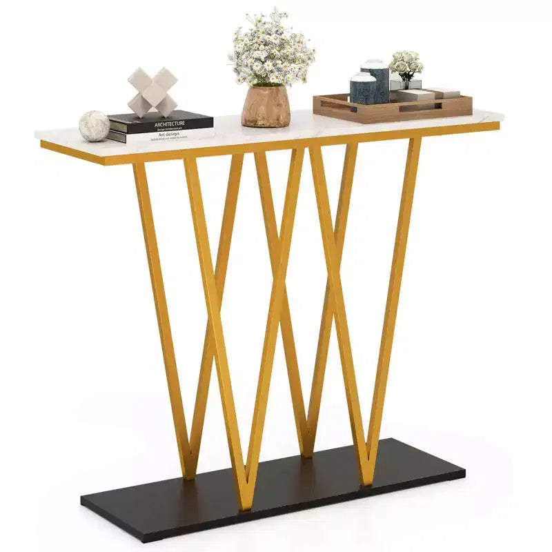 Console d'entrée en métal et MDF imitation marbre 31''H x 12''L x 40''P