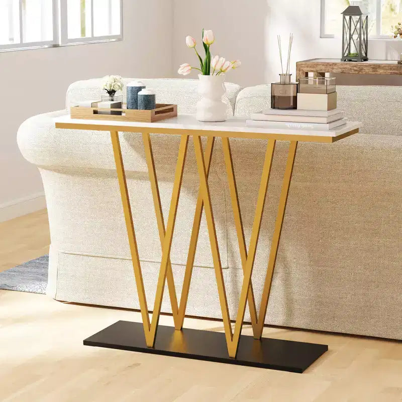 Console d'entrée en métal et MDF imitation marbre 31''H x 12''L x 40''P