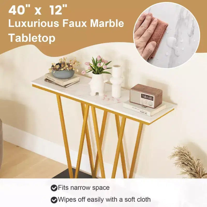 Console d'entrée en métal et MDF imitation marbre 31''H x 12''L x 40''P