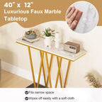 Console d'entrée en métal et MDF imitation marbre 31''H x 12''L x 40''P