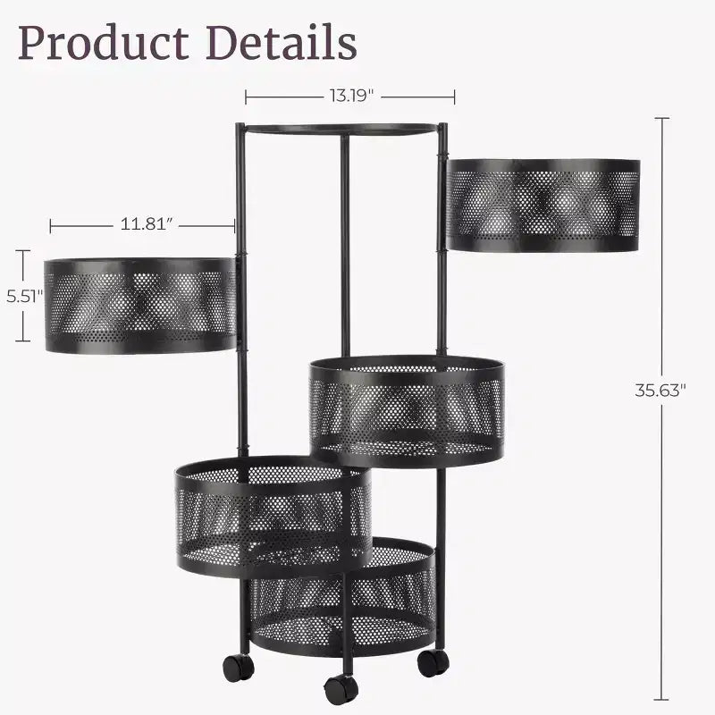 Étagère de rangement à roulettes en métal à 5 niveaux 90,5 cm (H) x 33,5 cm (l) x 33,5 cm (P)