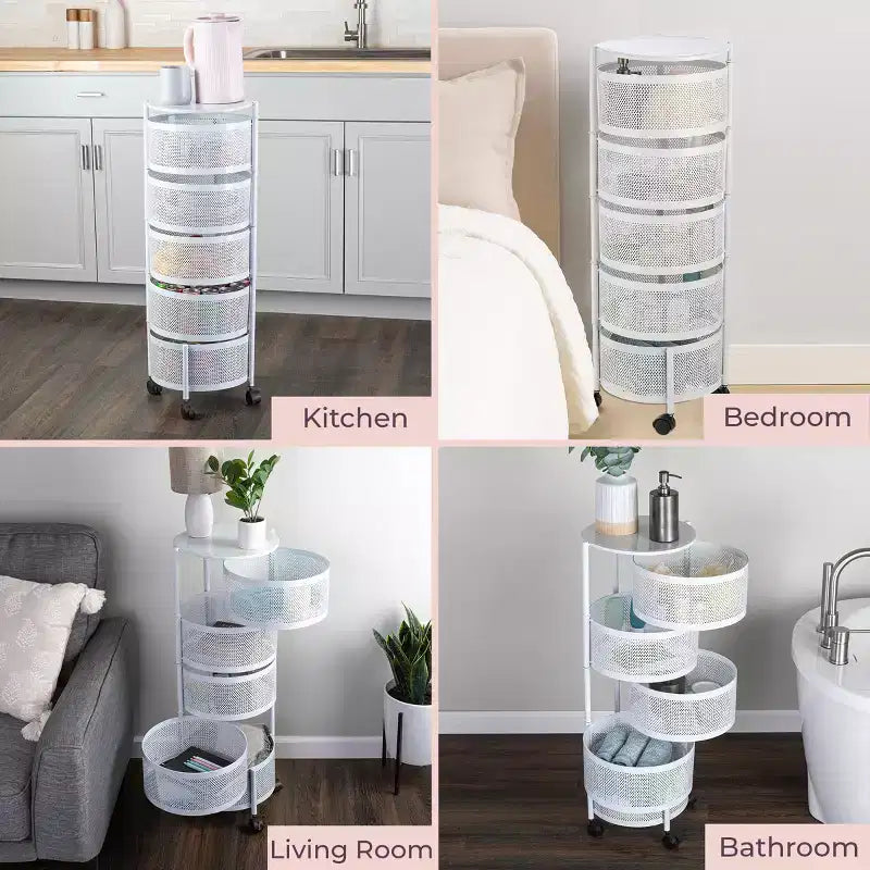 Étagère de rangement à roulettes en métal à 5 niveaux 90,5 cm (H) x 33,5 cm (l) x 33,5 cm (P)