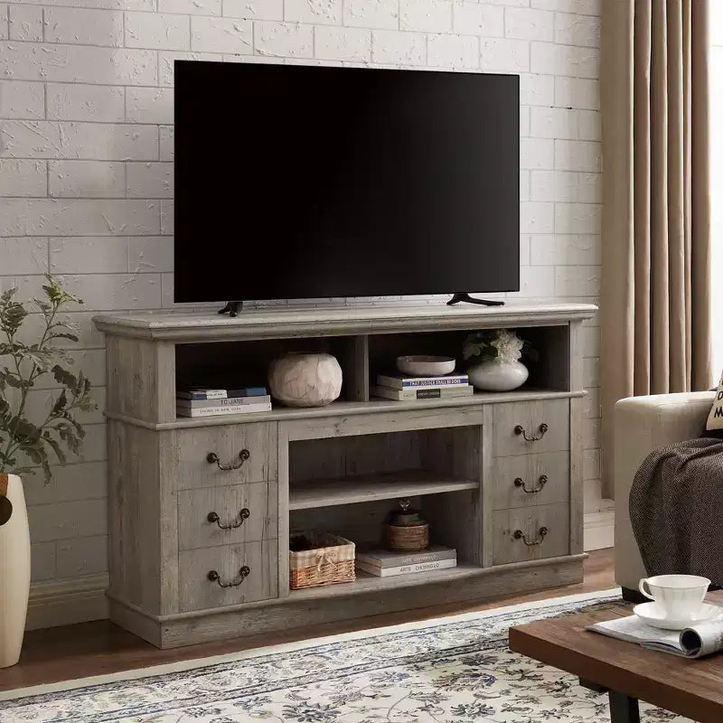 Meuble TV de style rustique en bois et MDF pour téléviseurs jusqu'à 65 pouces