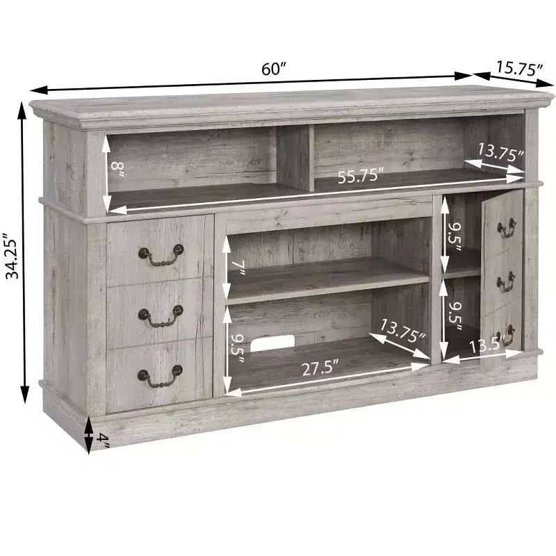 Meuble TV de style rustique en bois et MDF pour téléviseurs jusqu'à 65 pouces