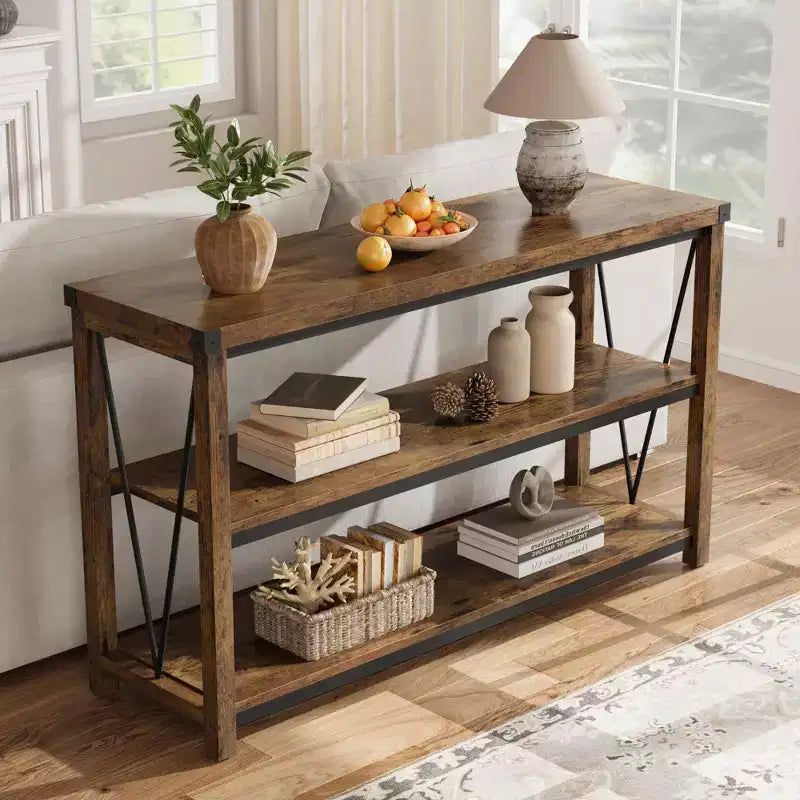 Console 3 niveaux en métal et MDF 76,2 cm H x 119,9 cm L x 34 cm P