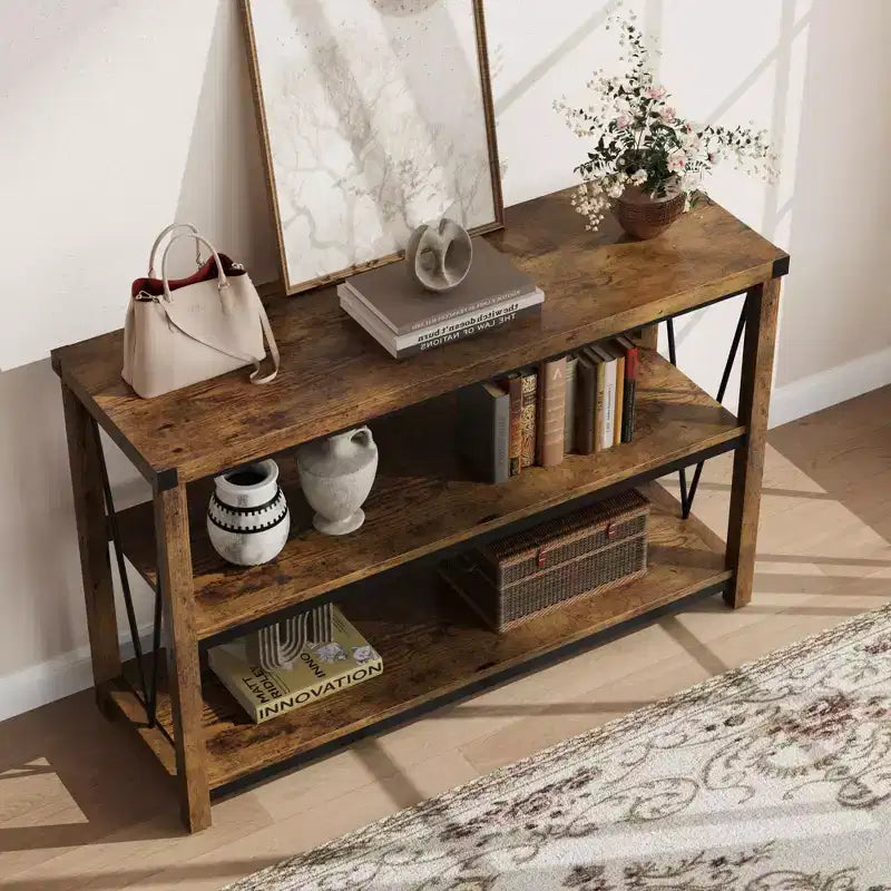 Console 3 niveaux en métal et MDF 76,2 cm H x 119,9 cm L x 34 cm P