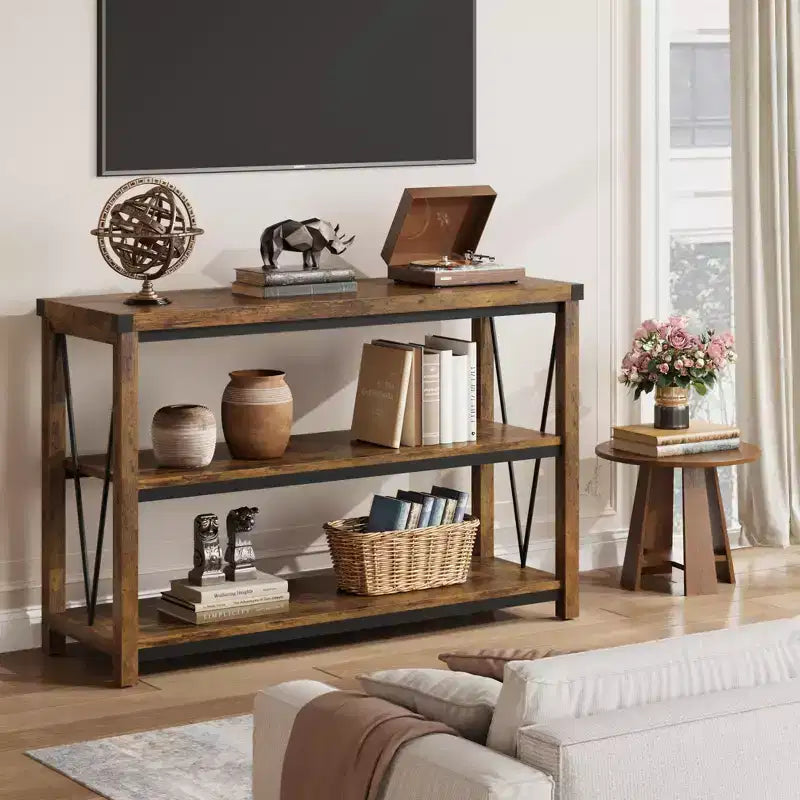 Console 3 niveaux en métal et MDF 76,2 cm H x 119,9 cm L x 34 cm P