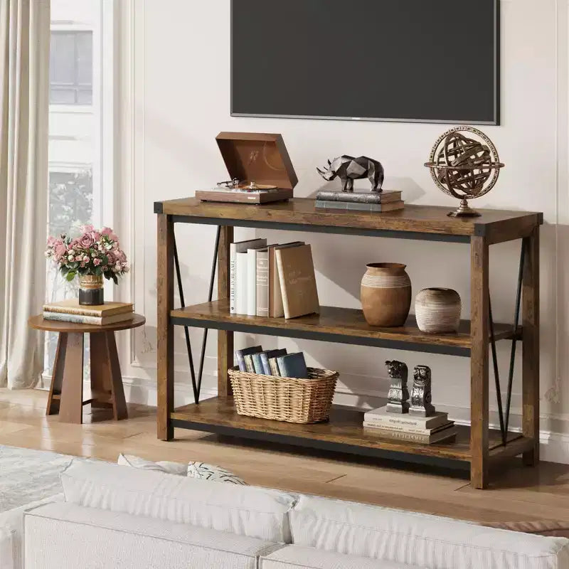 Console 3 niveaux en métal et MDF 76,2 cm H x 119,9 cm L x 34 cm P