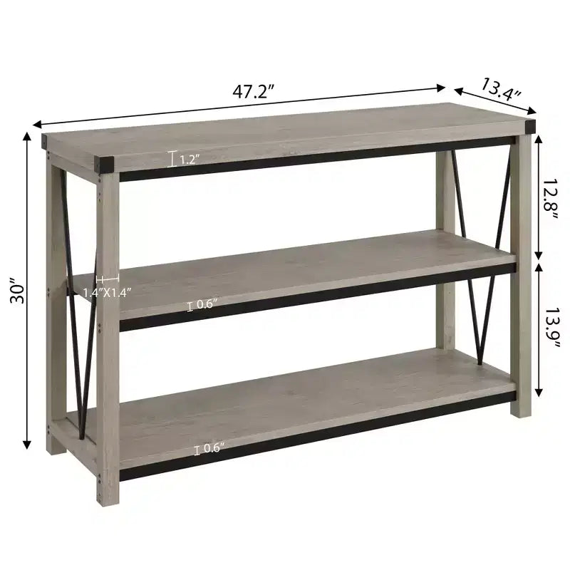 Console 3 niveaux en métal et MDF 76,2 cm H x 119,9 cm L x 34 cm P