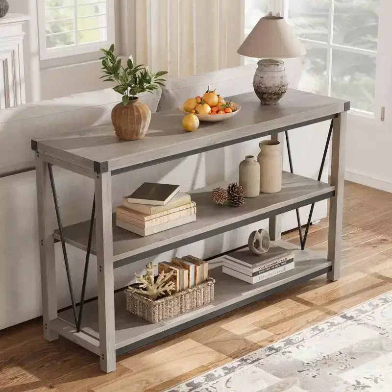 Console 3 niveaux en métal et MDF 76,2 cm H x 119,9 cm L x 34 cm P