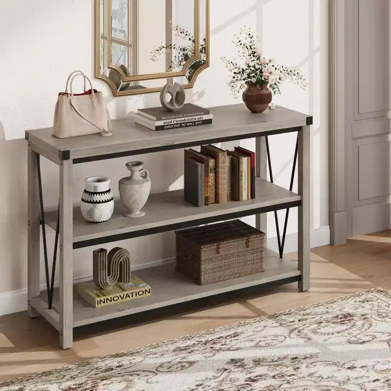 Console 3 niveaux en métal et MDF 76,2 cm H x 119,9 cm L x 34 cm P