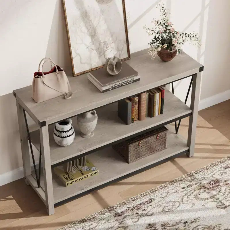 Console 3 niveaux en métal et MDF 76,2 cm H x 119,9 cm L x 34 cm P