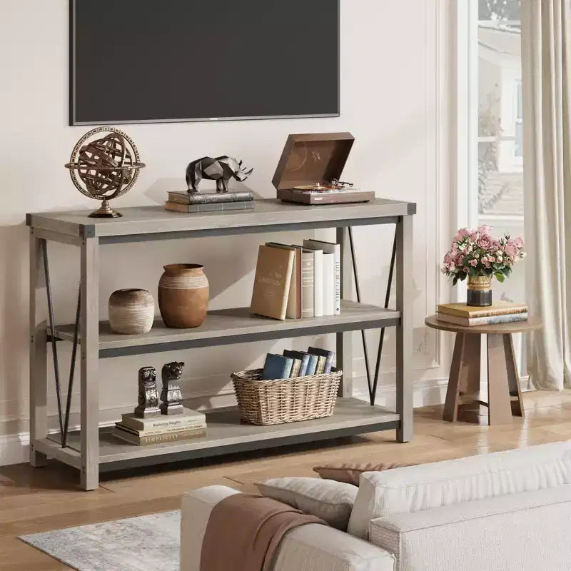 Console 3 niveaux en métal et MDF 76,2 cm H x 119,9 cm L x 34 cm P