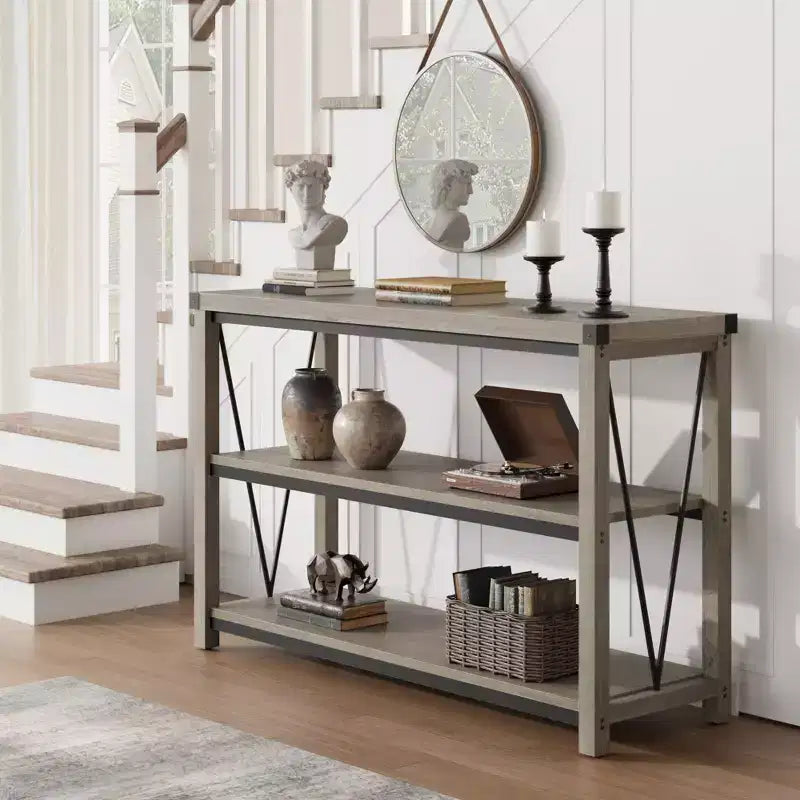 Console 3 niveaux en métal et MDF 76,2 cm H x 119,9 cm L x 34 cm P