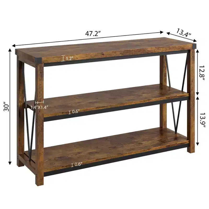 Console 3 niveaux en métal et MDF 76,2 cm H x 119,9 cm L x 34 cm P