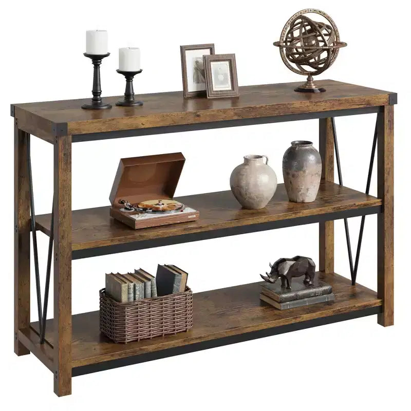 Console 3 niveaux en métal et MDF 76,2 cm H x 119,9 cm L x 34 cm P