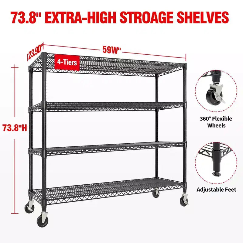 Étagère en fil métallique à 4 niveaux en acier au carbone 180 cm (H) x 60 cm (L) x 150 cm (P)