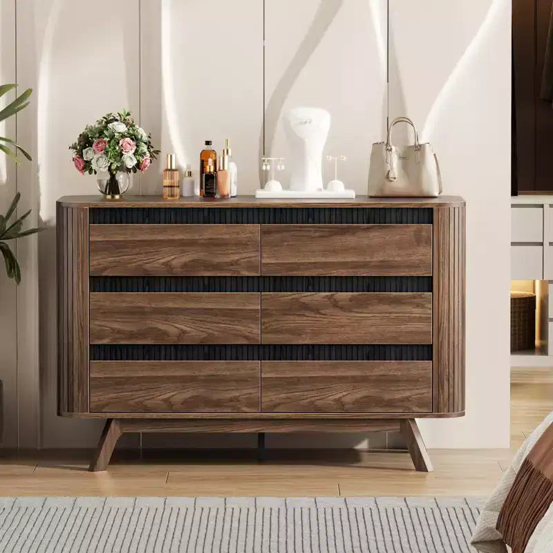 Commode 6 tiroirs en MDF avec volet roulant 78 cm H x 40 cm L x 120 cm P