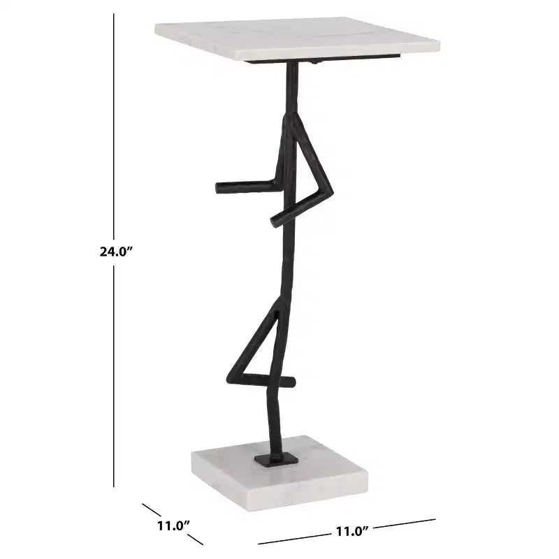 Table d'appoint en marbre et fer 61 cm H x 28 cm L x 28 cm P