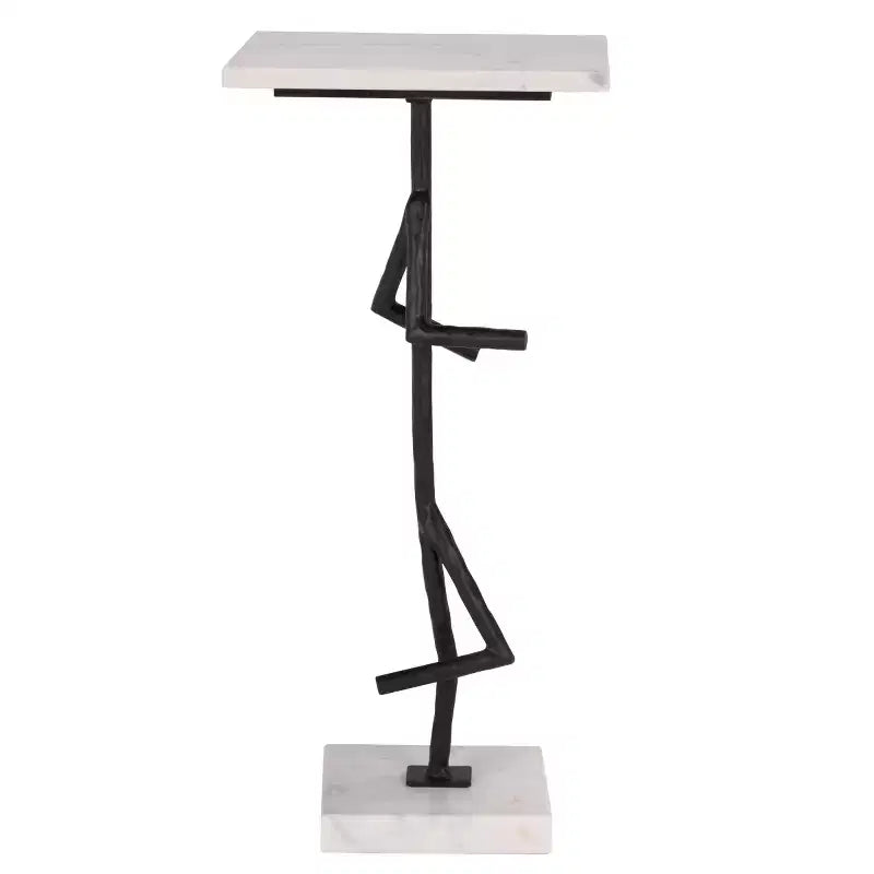 Table d'appoint en marbre et fer 61 cm H x 28 cm L x 28 cm P