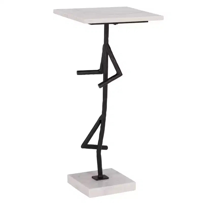 Table d'appoint en marbre et fer 61 cm H x 28 cm L x 28 cm P