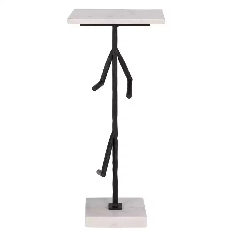 Table d'appoint en marbre et fer 61 cm H x 28 cm L x 28 cm P