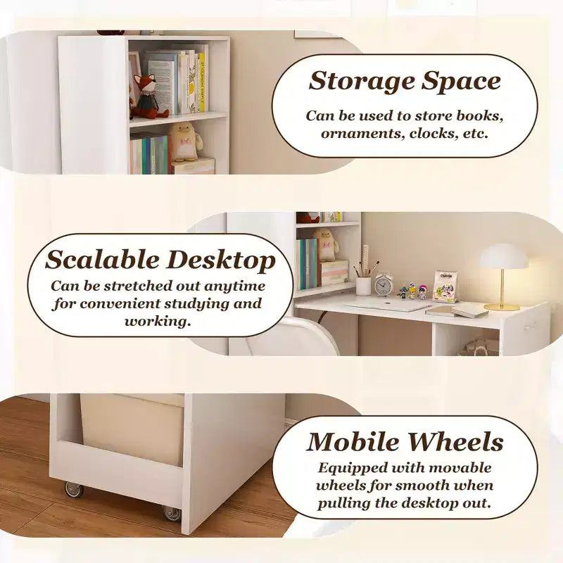 Bureau d'écriture pliable à roulettes en MDF 136 cm (H) x 55 cm (L) x 40 cm (P)