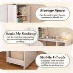 Bureau d'écriture pliable à roulettes en MDF 136 cm (H) x 55 cm (L) x 40 cm (P)